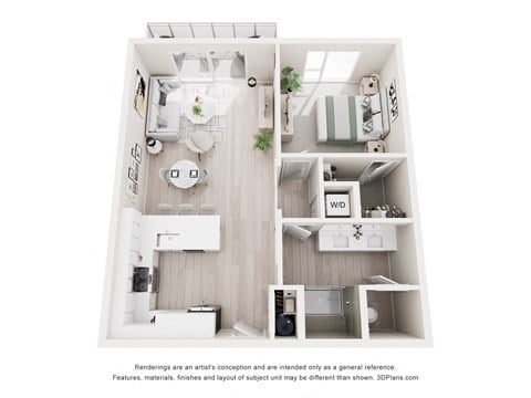 Floor plan for 1 bed, 1 bath, 835 sqft